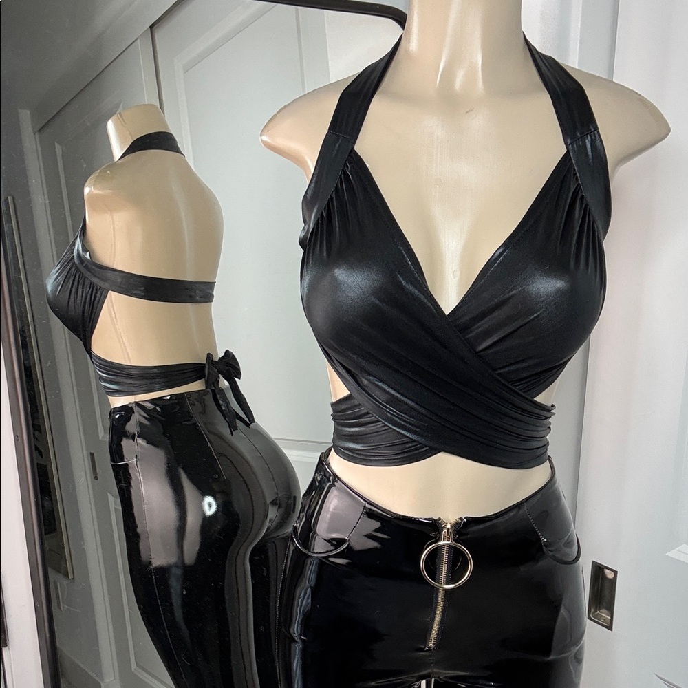 Chic Black Halter Wrap Crop Top